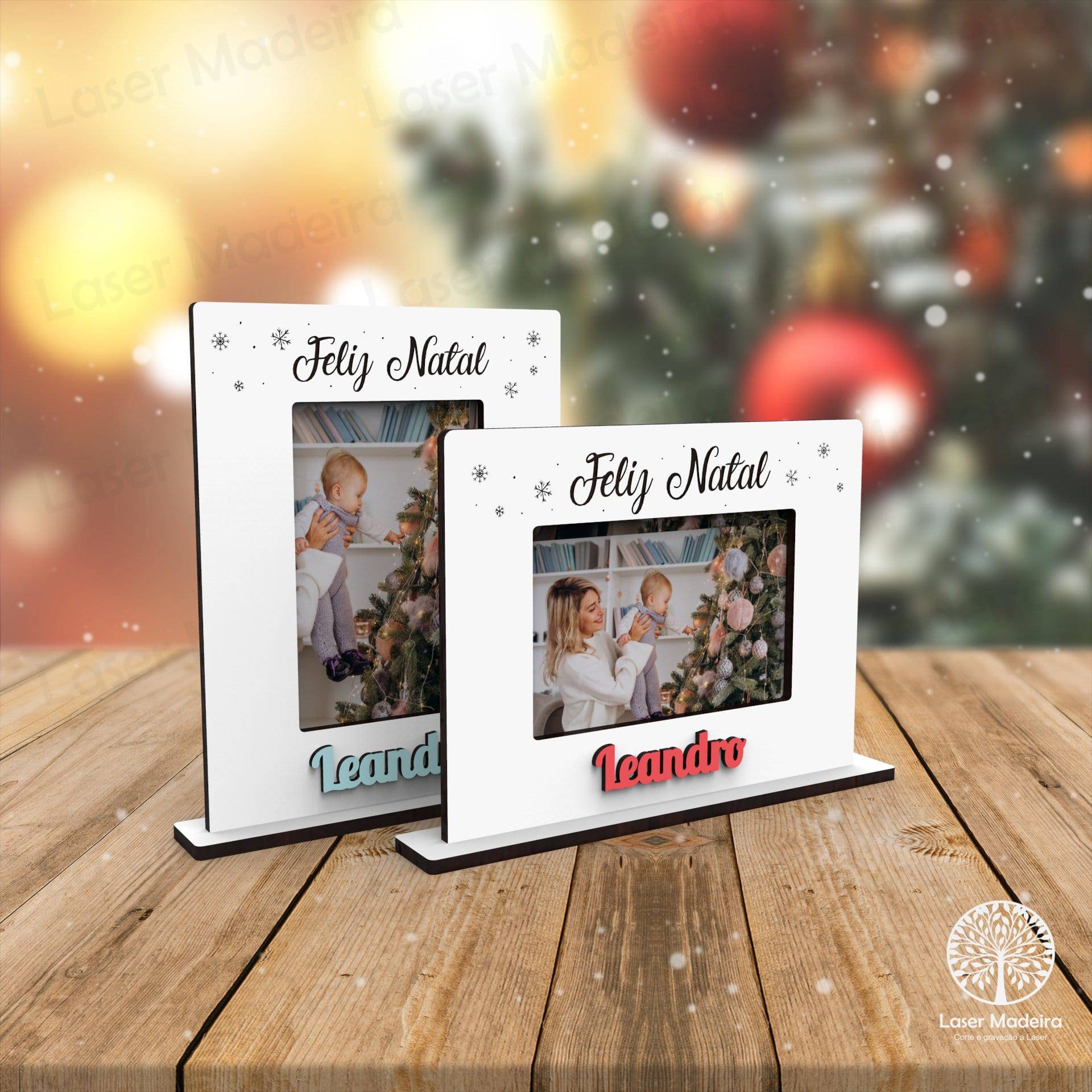 Moldura de Natal com Aplique Nome - Modelo 1 - Laser Madeira